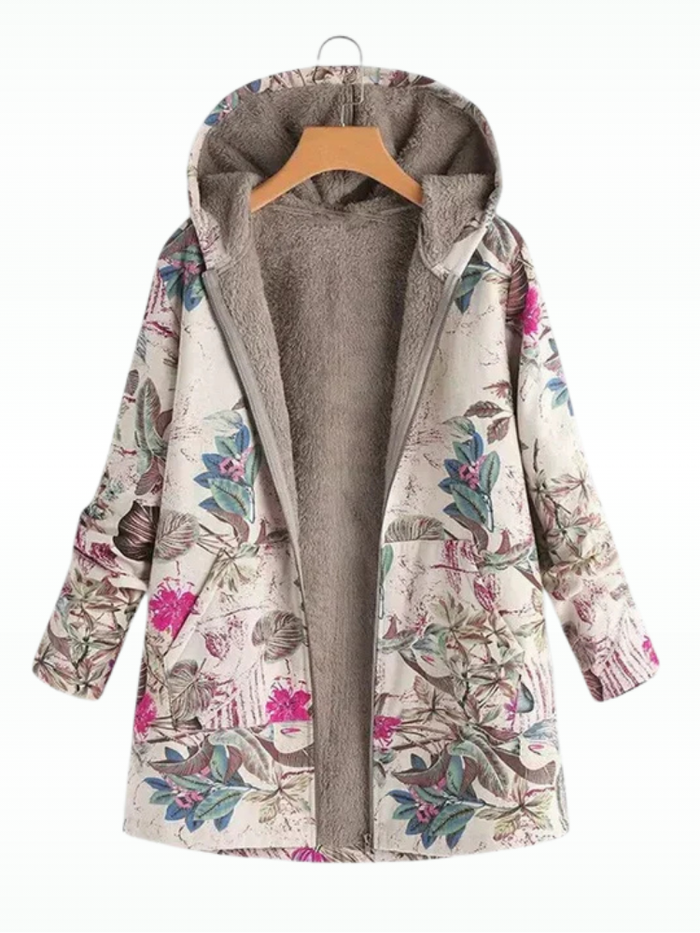 Dames Gevoerde Parka met Vintage Bloemenprint en Capuchon