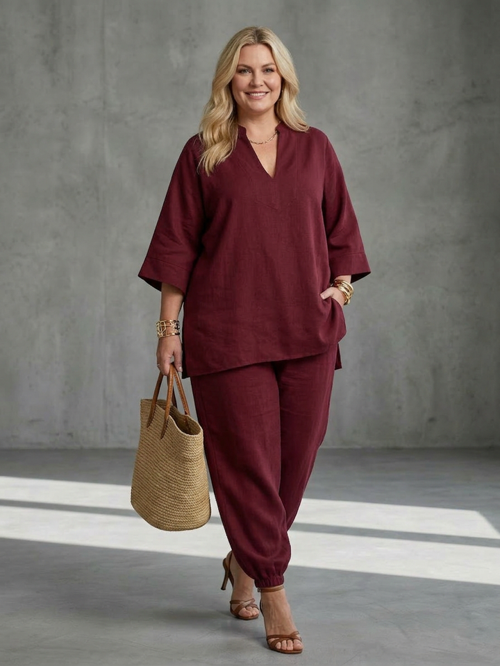 Heledd | V-Hals Tuniek Met Gathered Broek Set