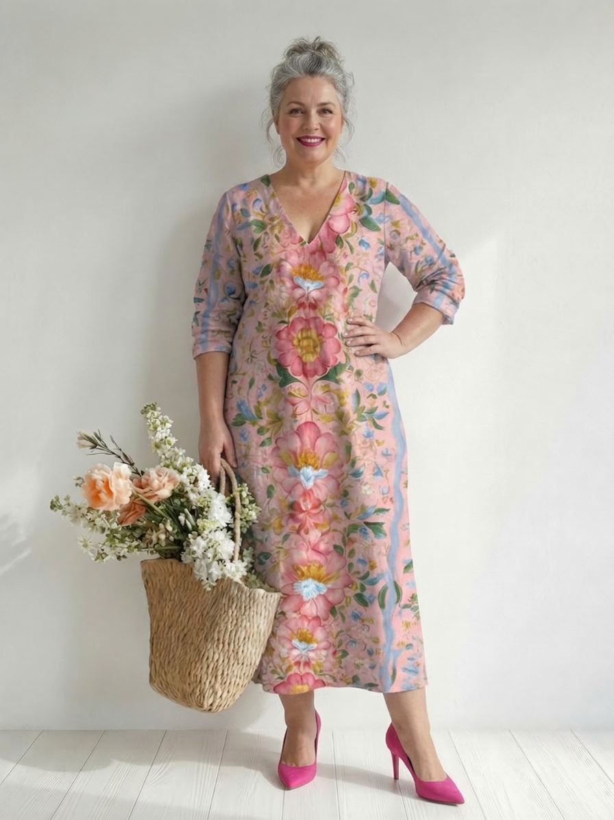 Lark | Licht Form Bloem Midi Jurk