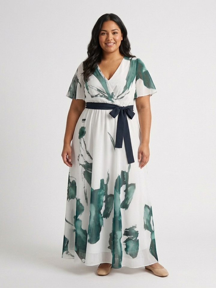 Livia | Maxi-jurk met Flutter Mouwen en Ceintuur