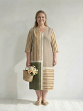 Maybelle | Licht Gemengd Streep Midi Jurk