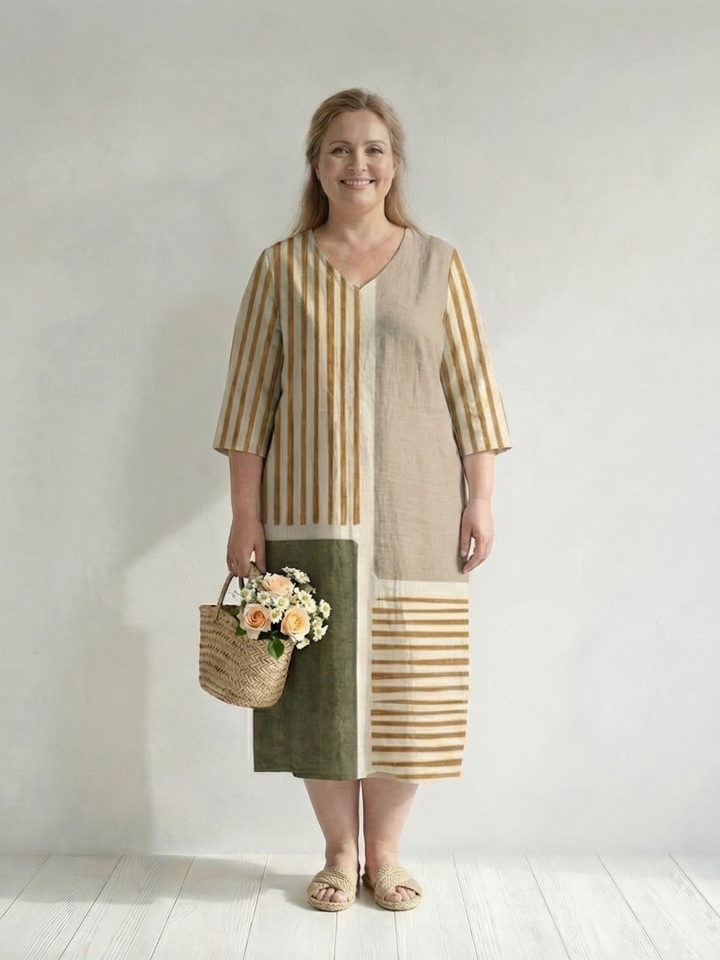 Maybelle | Licht Gemengd Streep Midi Jurk