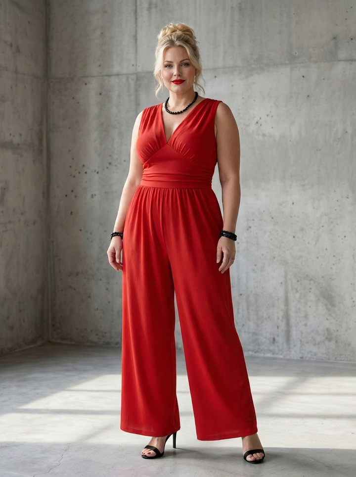 Tegan | Diepe V Taille Gedefinieerde Wijde Pijpen Jumpsuit