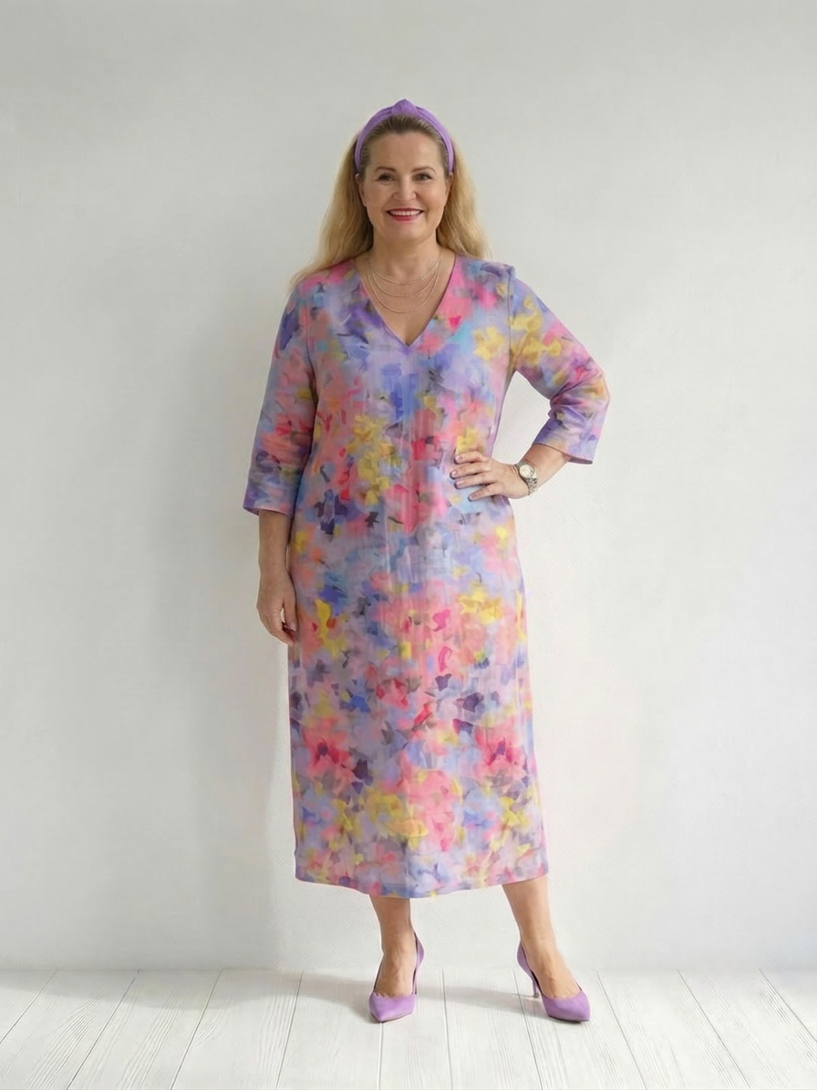 Faye | Abstracte Bloem Midi Jurk
