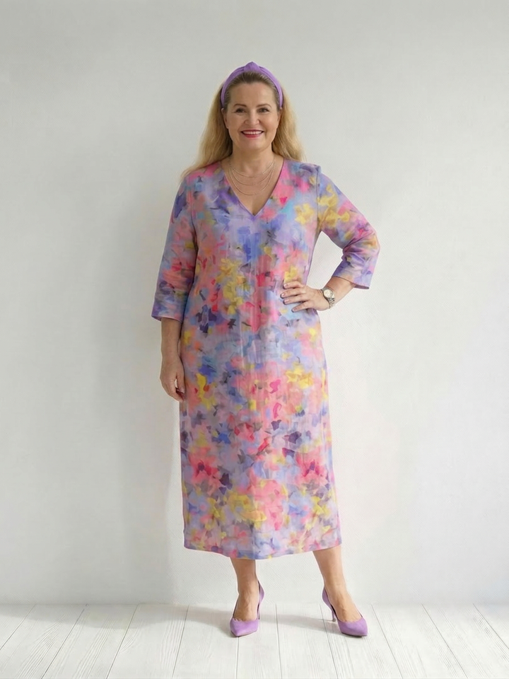 Faye | Abstracte Bloem Midi Jurk
