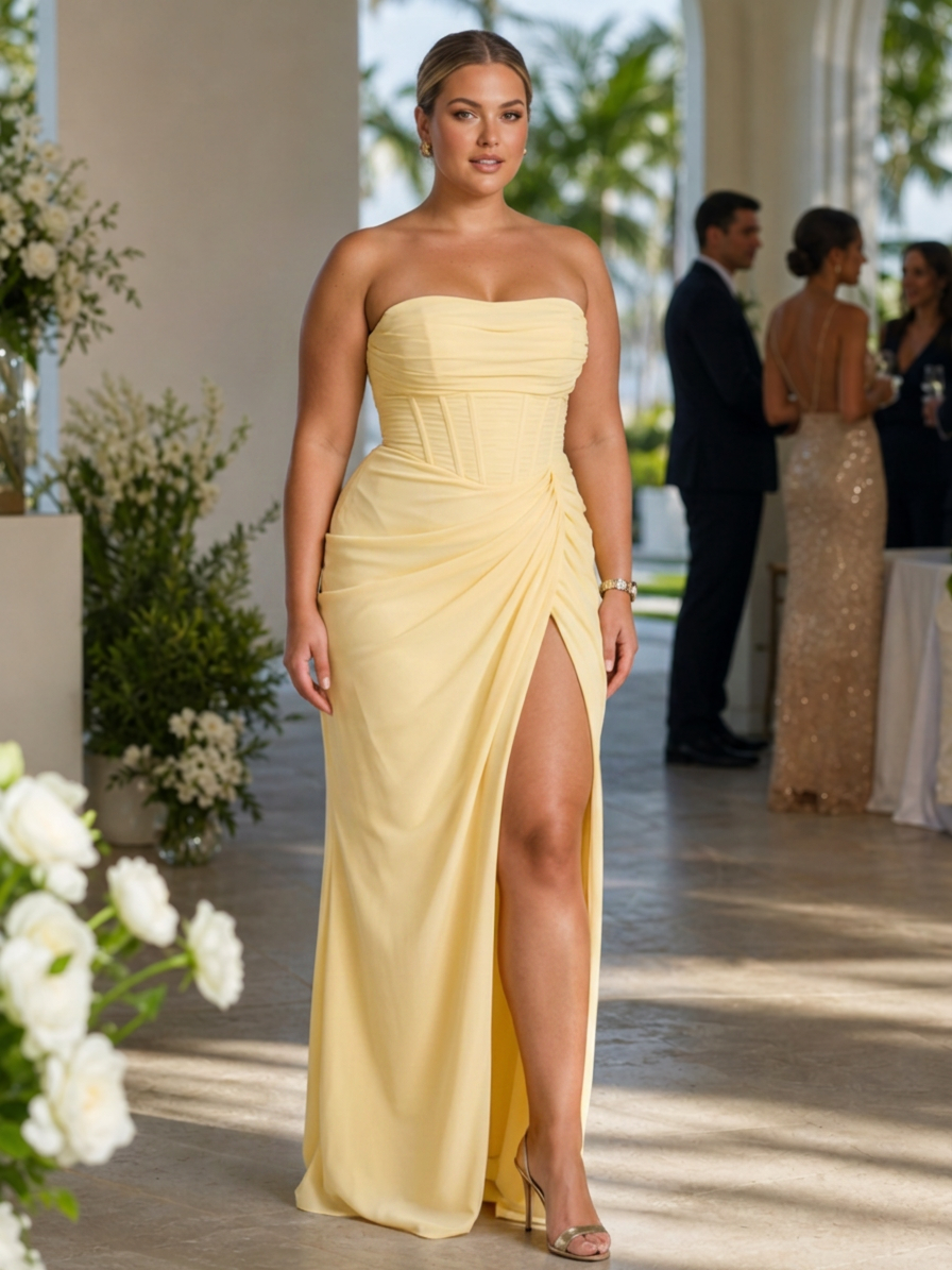 Keiko | Strapless Maxi-jurk met Hoge Zijsplit