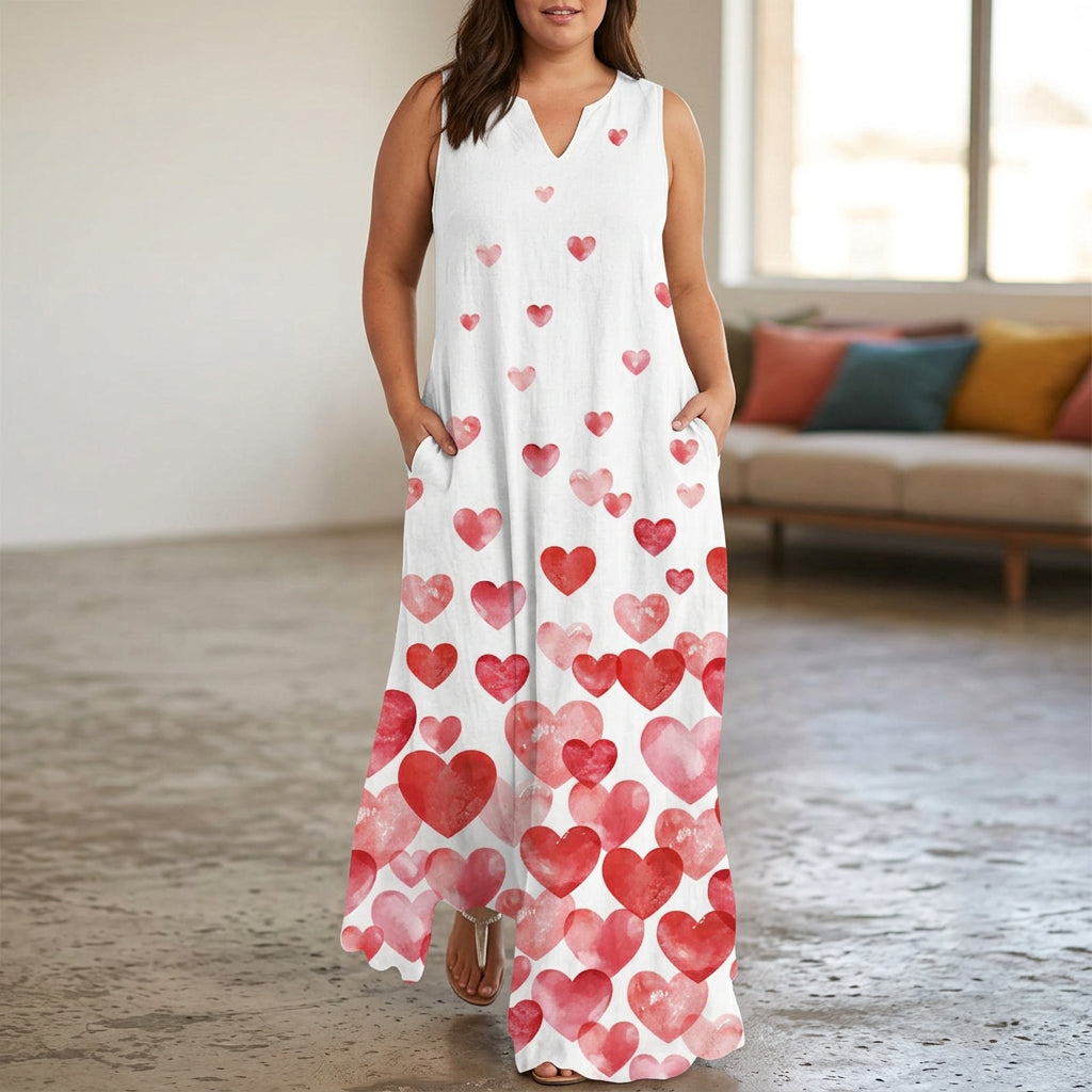 Livia | V-Hals Mouwloze Hart Maxi Jurk