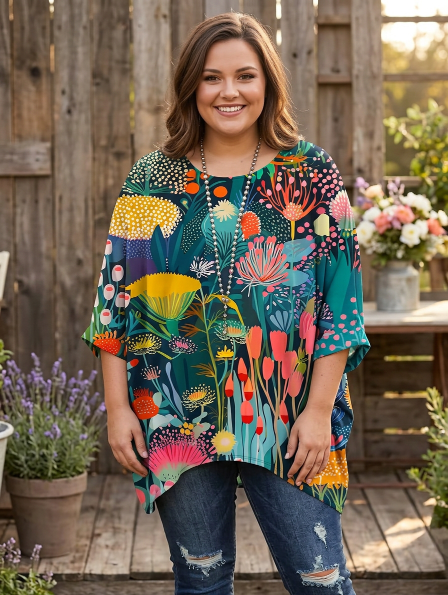 Anwen | Vintage Bohemian Bloemenprint Dames T-Shirt