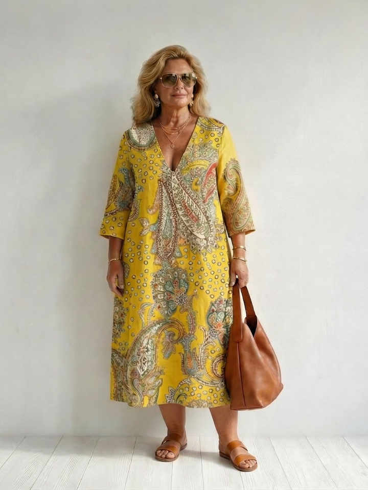 Layla | Zachte Paisley Midi Jurk