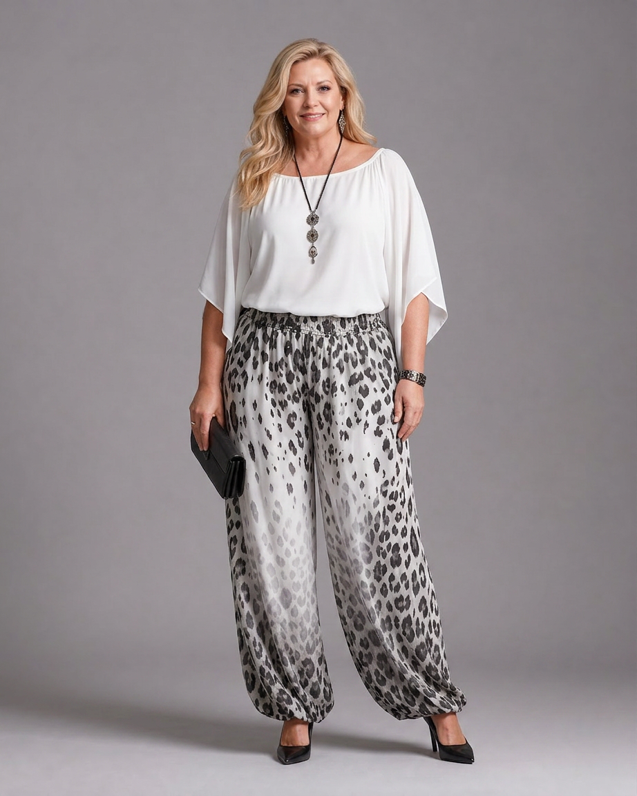 Vienne | Vloeiende Chiffon Top en Geprinte Wijde Broek Set