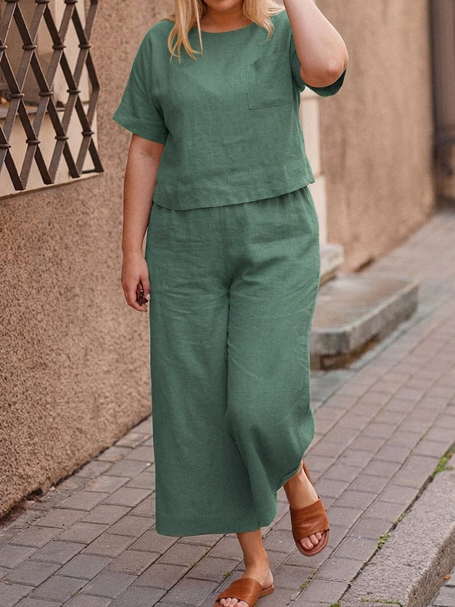 MARGUERITE - VROUWEN EENVOUDIGE CROP TOP &amp; BROEK CO-ORD SET