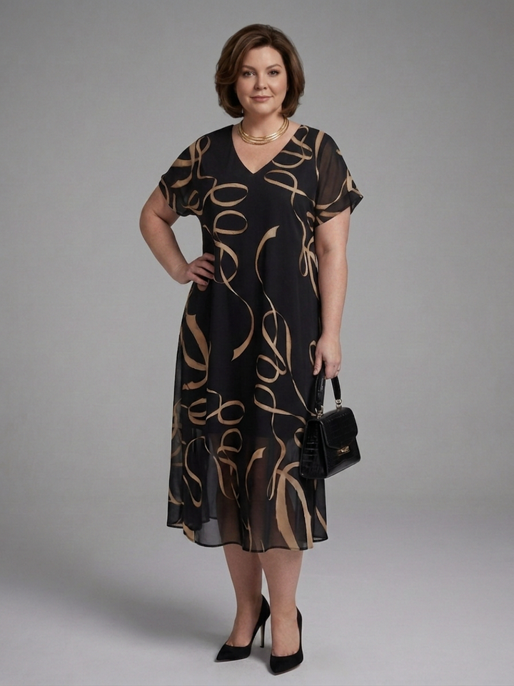 Rin | Abstract Midi Jurk met Korte Mouwen