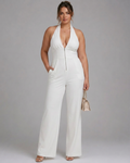 Amina | Halter Nek Brede Pijp Mouwloos Jumpsuit