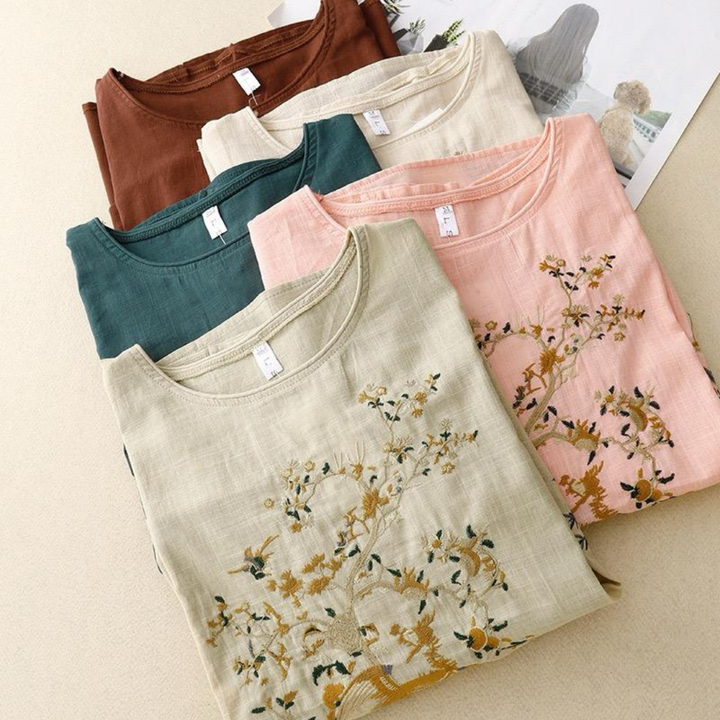 Anwen - Pure Katoenen Geborduurd Comfortabel Top