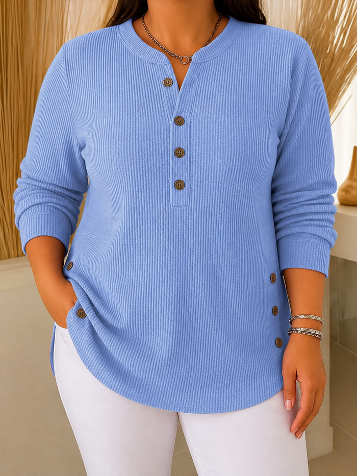 Dames Henley Tuniek met Knopen en Lange Mouwen