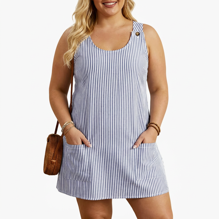 Pemberley | Mouwloze Gestreepte Pocket Jurk