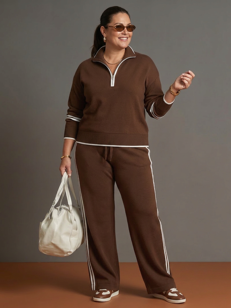 Greer | Zip Nek Lange Mouw Zijdestreep Leggings Set