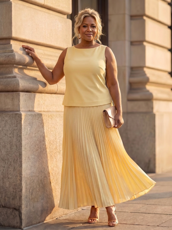 Fauna | Gestructureerde Mouwloze Corsage Met Plissé Rok Set