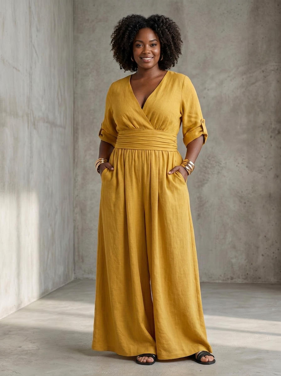Maeve | Korte Mouwen Wijde Pijpen Jumpsuit