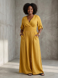 Maeve | Korte Mouwen Wijde Pijpen Jumpsuit