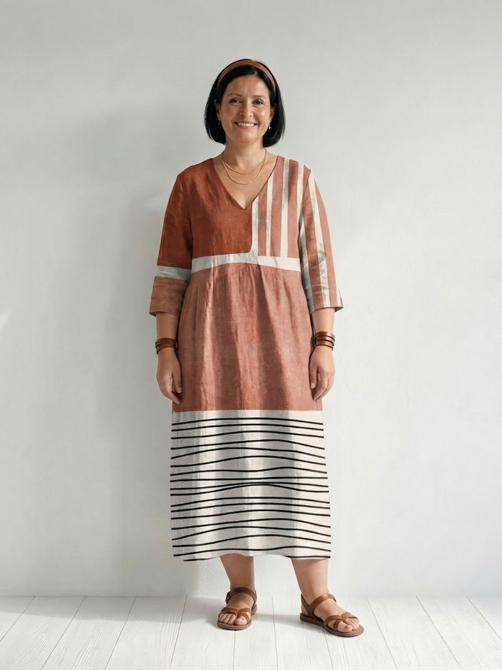 Dahlia | Eenvoudige Gemengde Streep Midi Jurk