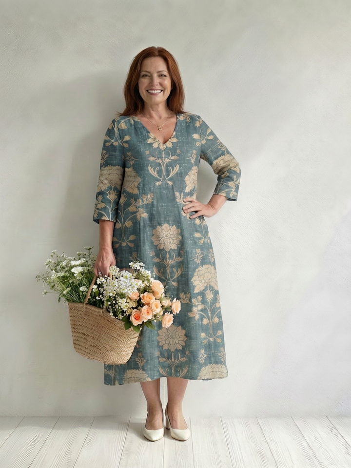 Aveline | Zachte Vorm Bloemen Midi Jurk