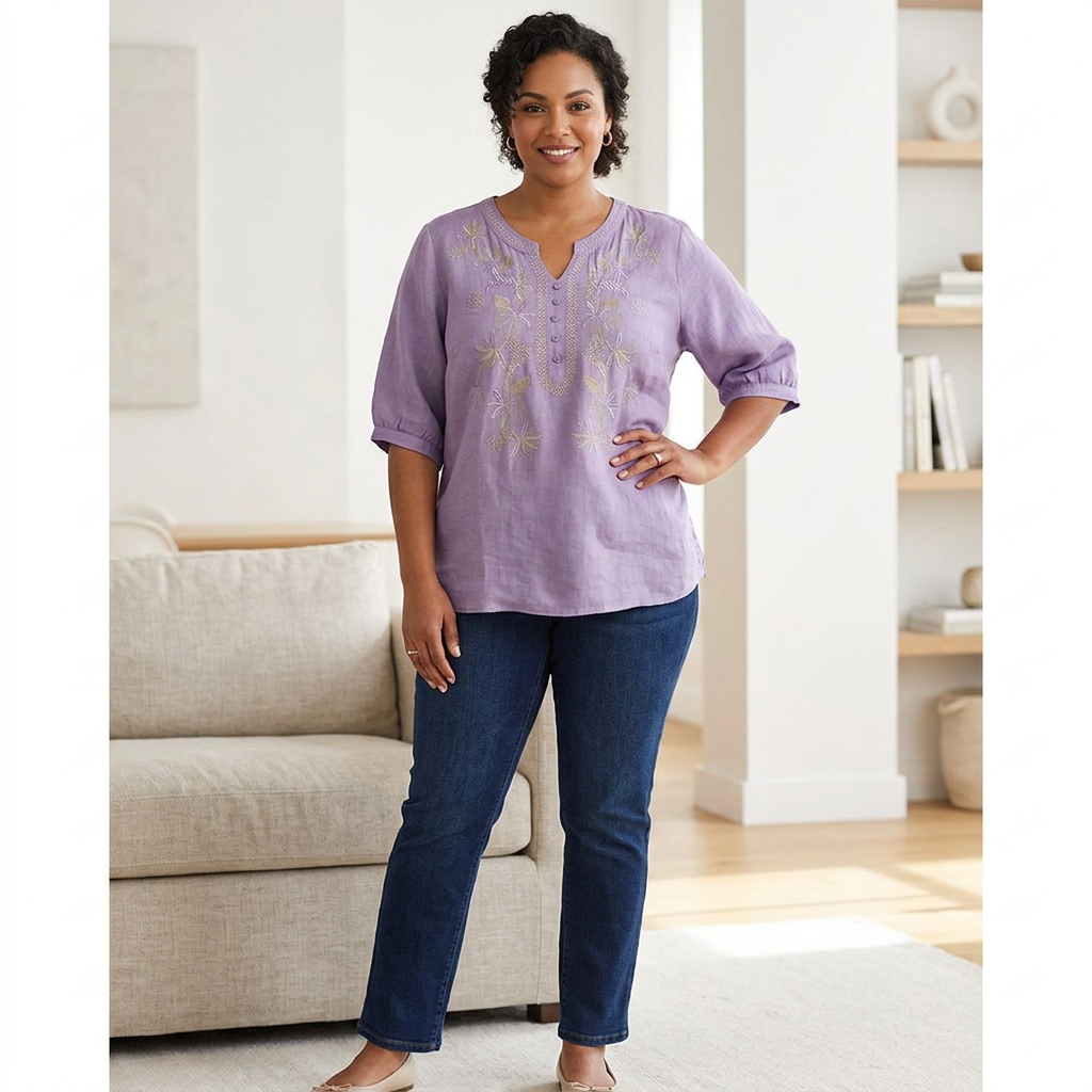 Fauna - Pure Katoenen Geborduurd Comfortabel Top