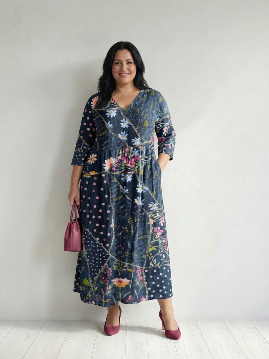 Thea | Gemakkelijke Gather Bloemen Midi Jurk