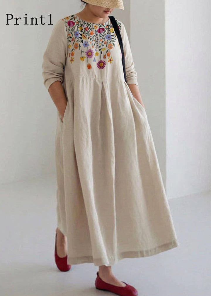 Celestine - Abrikozen Katoenen Jurken met Zakken Patchwork Lente