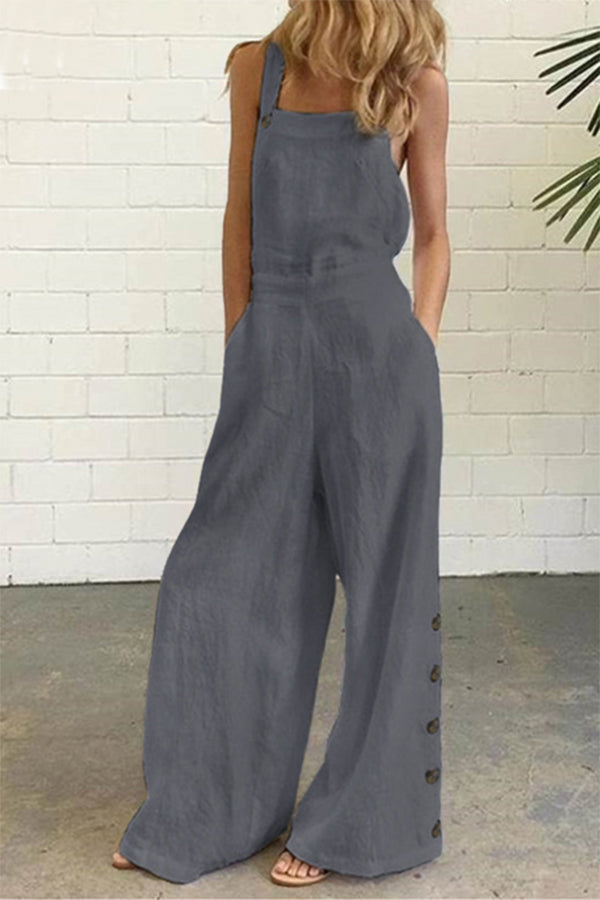 Hazel - Casual Effen Gesp Vierkante Kraag Regular Jumpsuits