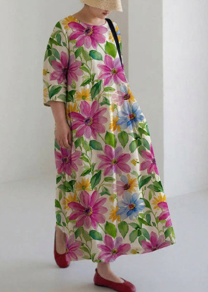Celestine - Abrikozen Katoenen Jurken met Zakken Patchwork Lente