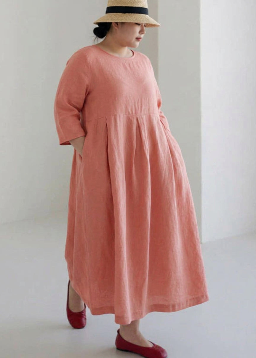 Celestine - Abrikozen Katoenen Jurken met Zakken Patchwork Lente