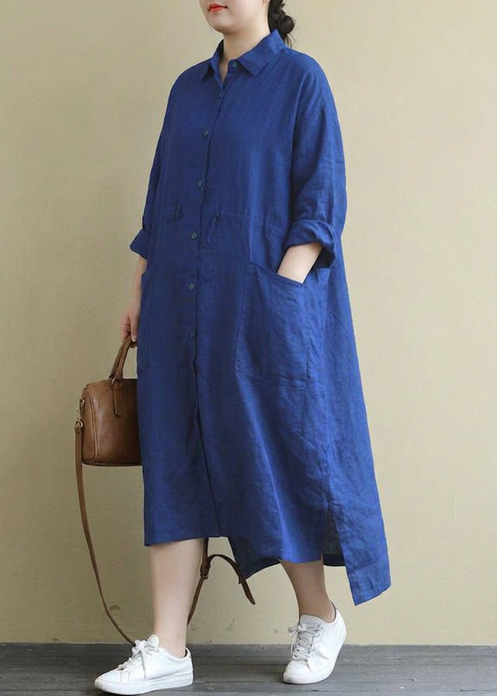 Isolde - Rood Linnen Shirt Jurk Casual Oversized Lente Maxi Jurken