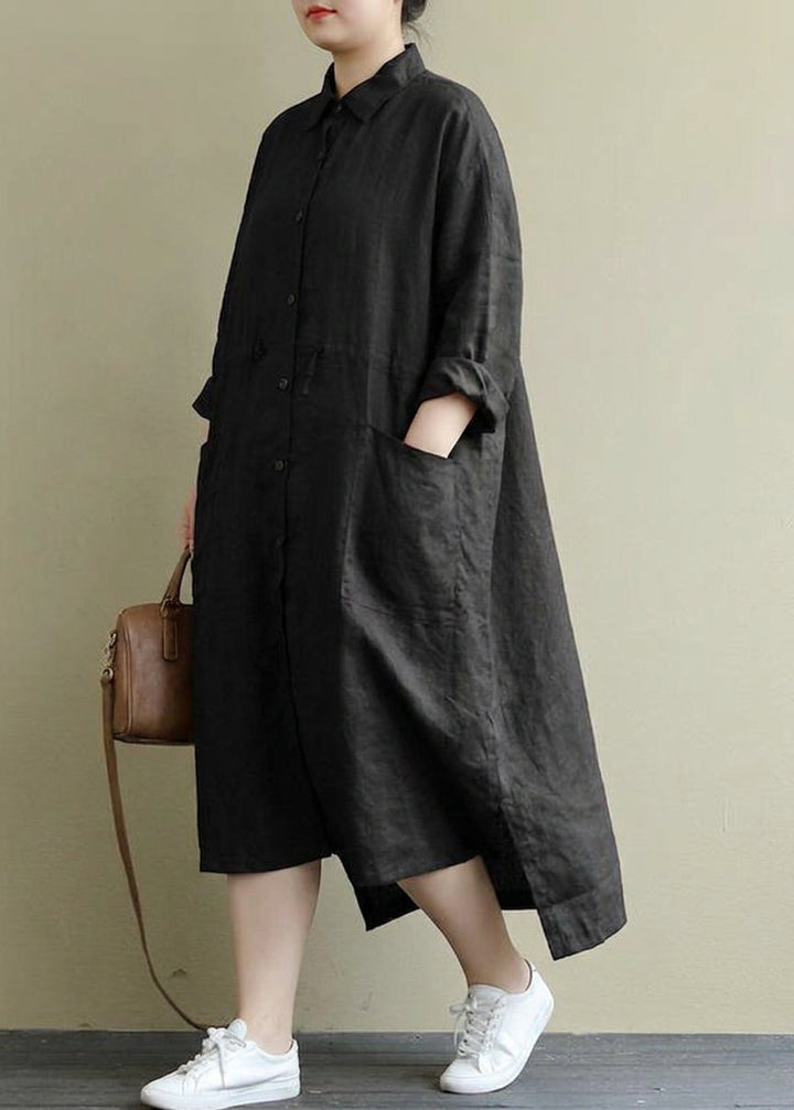 Isolde - Rood Linnen Shirt Jurk Casual Oversized Lente Maxi Jurken