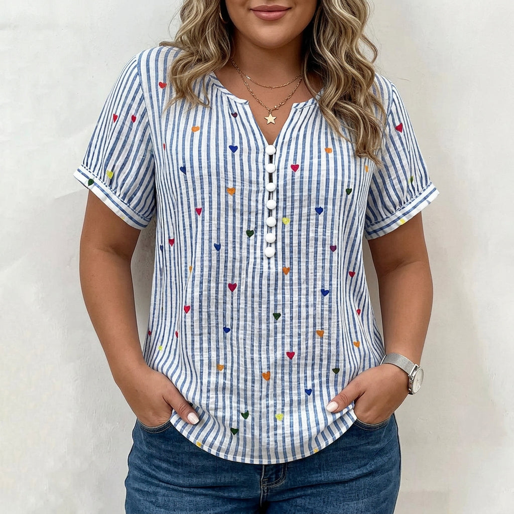 Pemberley | Gestreepte Blouse met Hartprint
