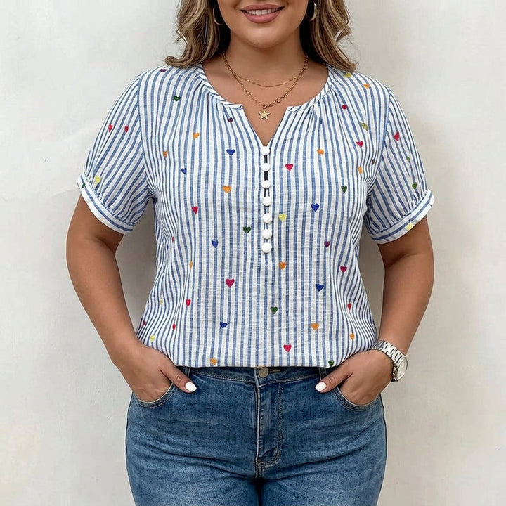Pemberley | Gestreepte Blouse met Hartprint