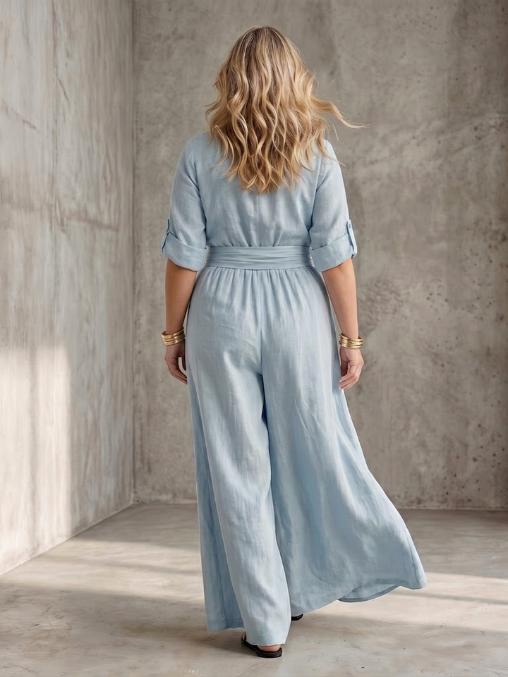 Maeve | Korte Mouwen Wijde Pijpen Jumpsuit