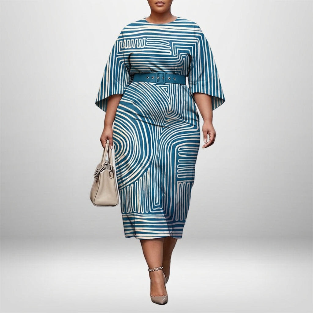 ALBA | Geometrische Golf Midi met Gesculpte Taille en Moderne Flow