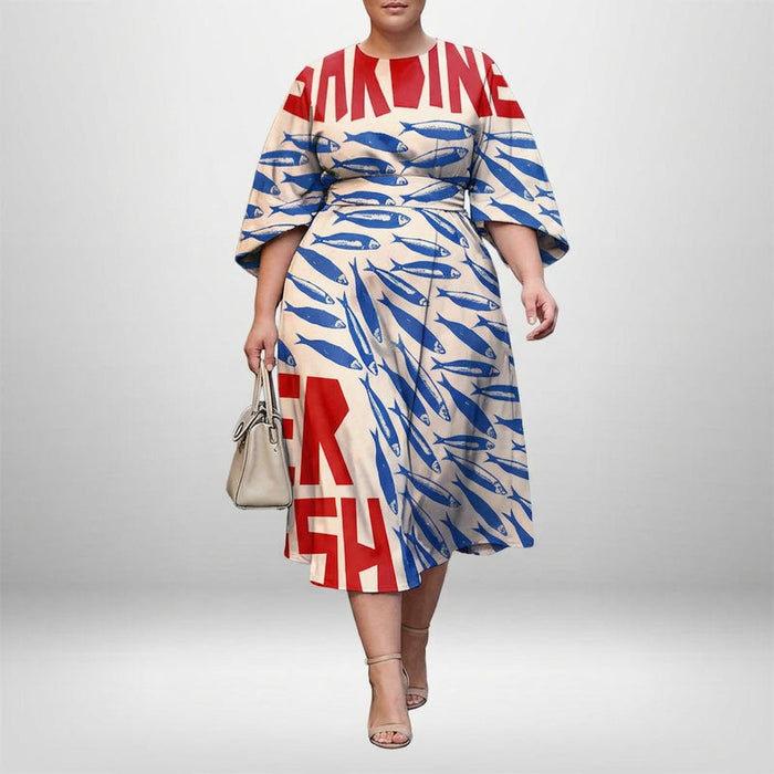 MAIA | Kustprint Midi met Gevormde Taille en Artistieke Flair