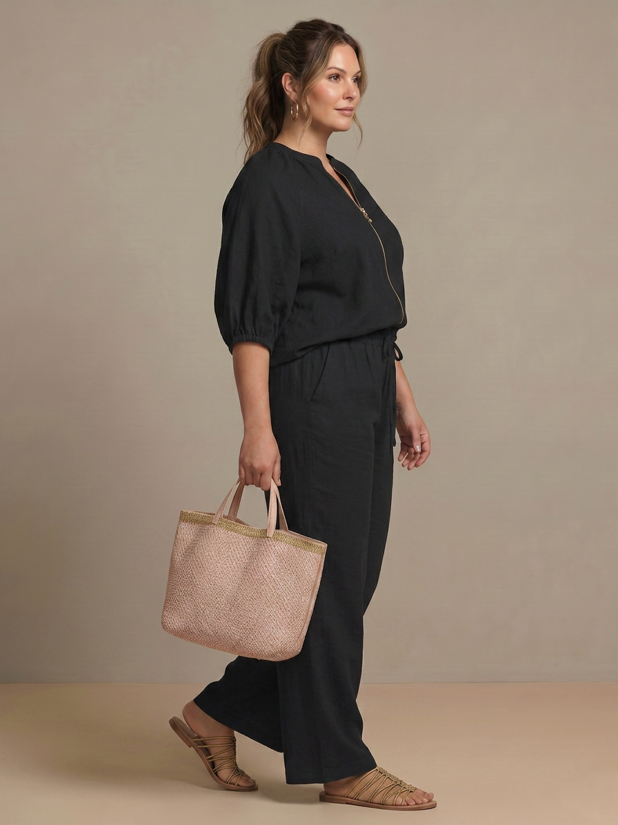 Cecily | Zip Front Blouson Top Wide Leg Set