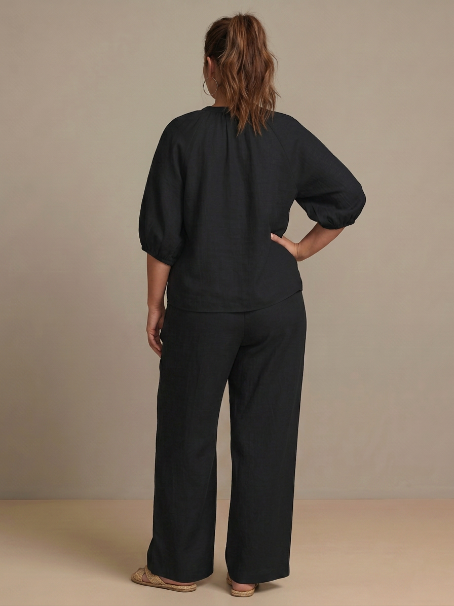 Cecily | Zip Front Blouson Top Wide Leg Set