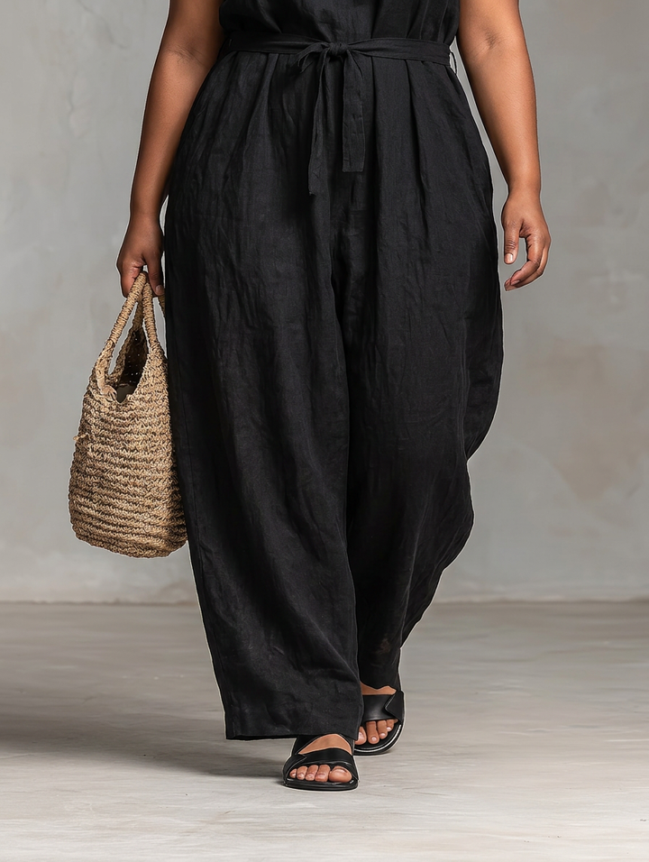 Vera - Losse Linnenmix Strapless Jumpsuit