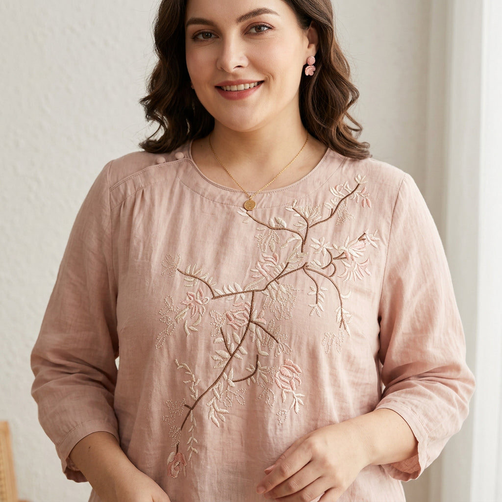 Isadora - Pure Katoenen Geborduurde Dames Top