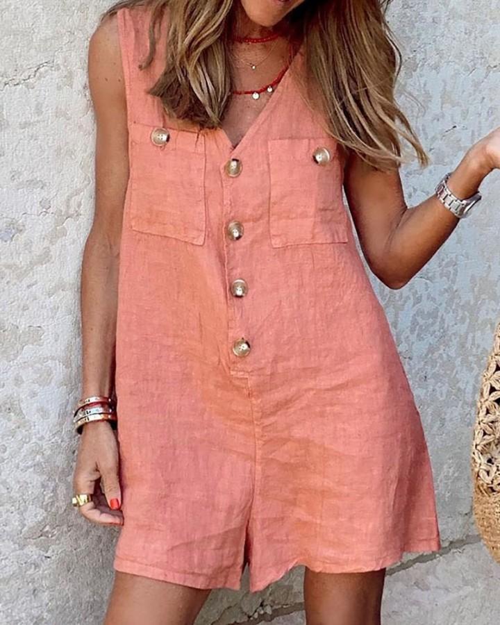 V-hals knoop patch tanktop Rompers