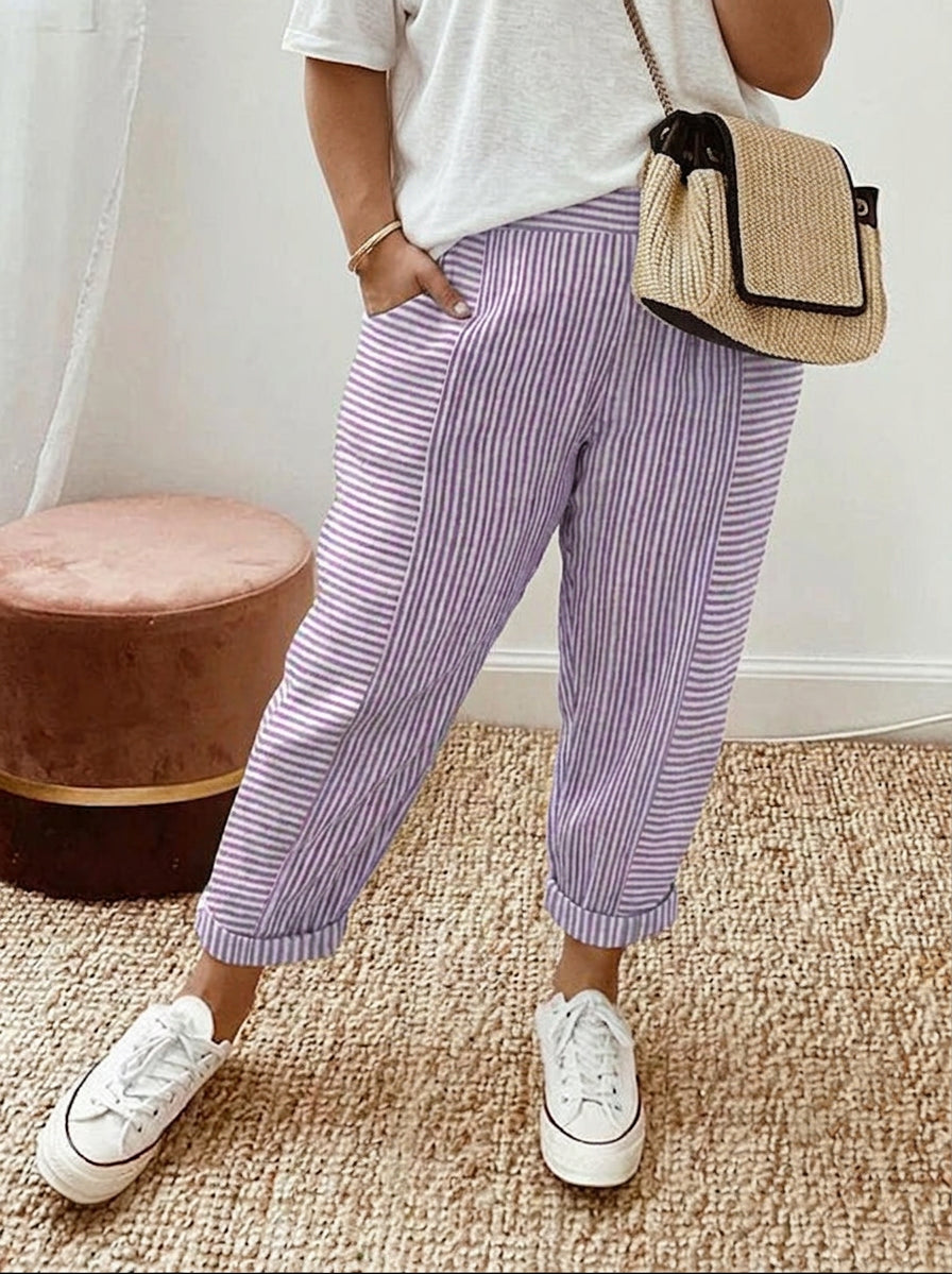 Saffraan | Lavendel Streep Relaxed Broek