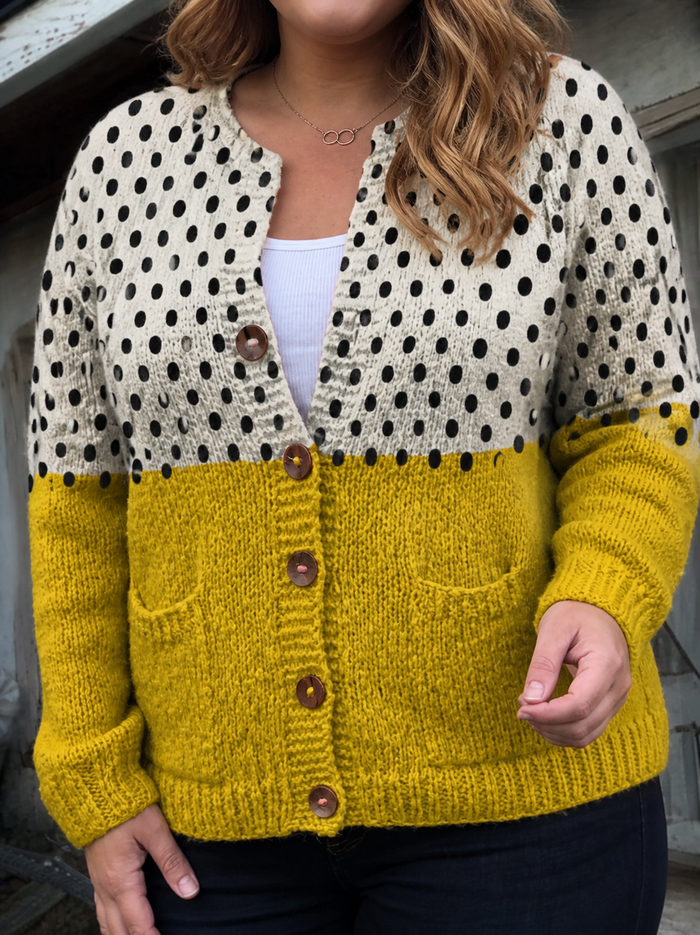 Dames Kleurblok Gebreid Vest met Stippenpatroon