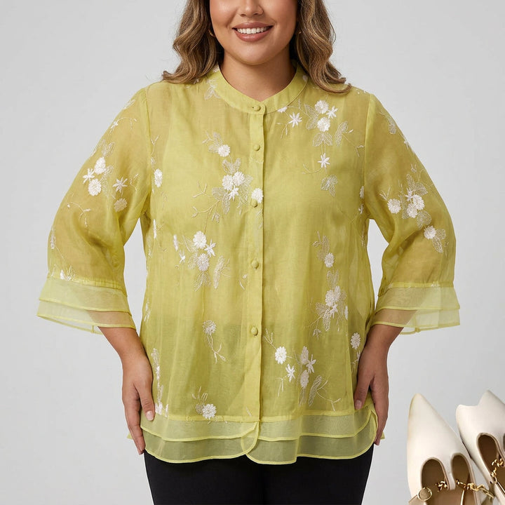 Delia | Elegante Top met Geborduurde Bloemen