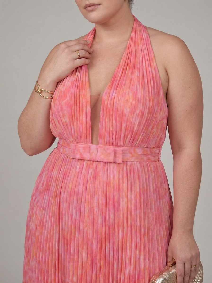 Cordelia | Halter Nek Plissé Maxi Jurk