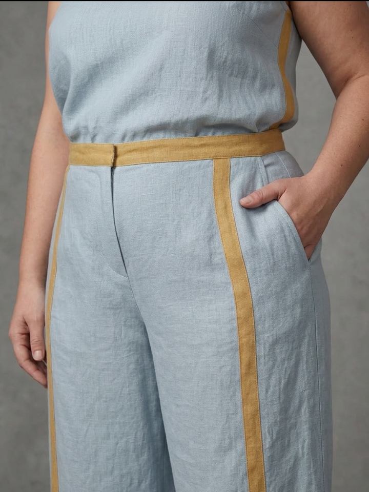 Yasmin | Mouwloze Top Set met Wijde Broek en Contrasterende Details
