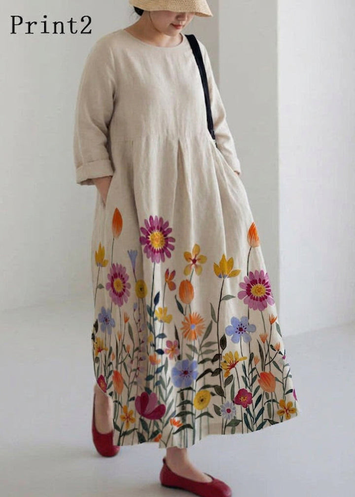 Celestine - Abrikozen Katoenen Jurken met Zakken Patchwork Lente